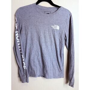The North Face Womens S Distressed Spell Out Long Sleeve T-Shirt Heather Gray